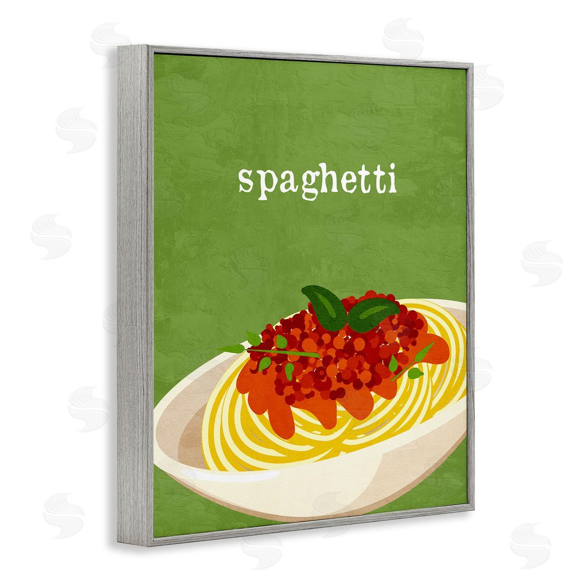 Spaghetti Italian Cuisine Grey Frame Print Wall Art, Home Decor by Kim Allen