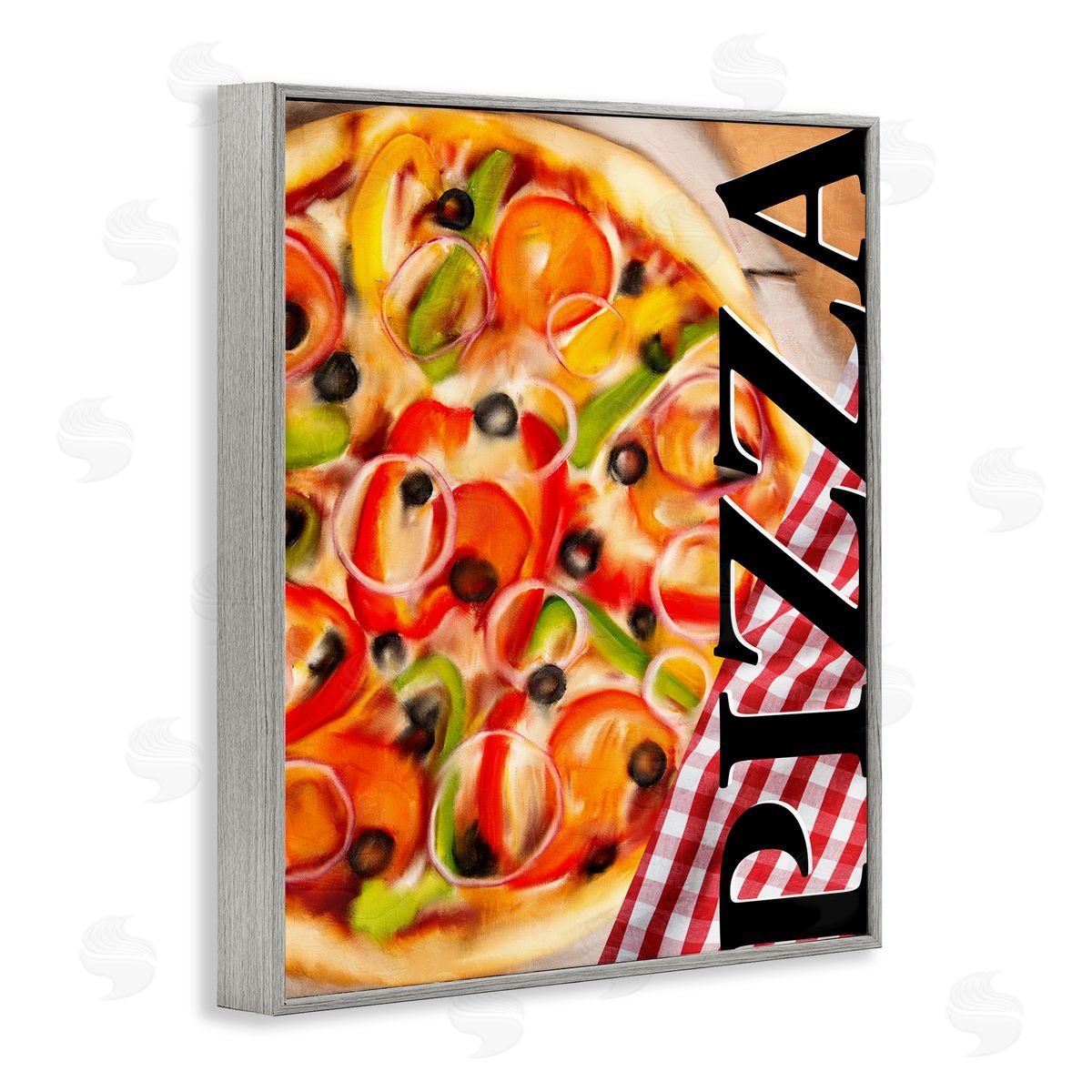 Gourmet Traditional Pizza Grey Frame Print Wall Art, Home Decor by Kim Allen