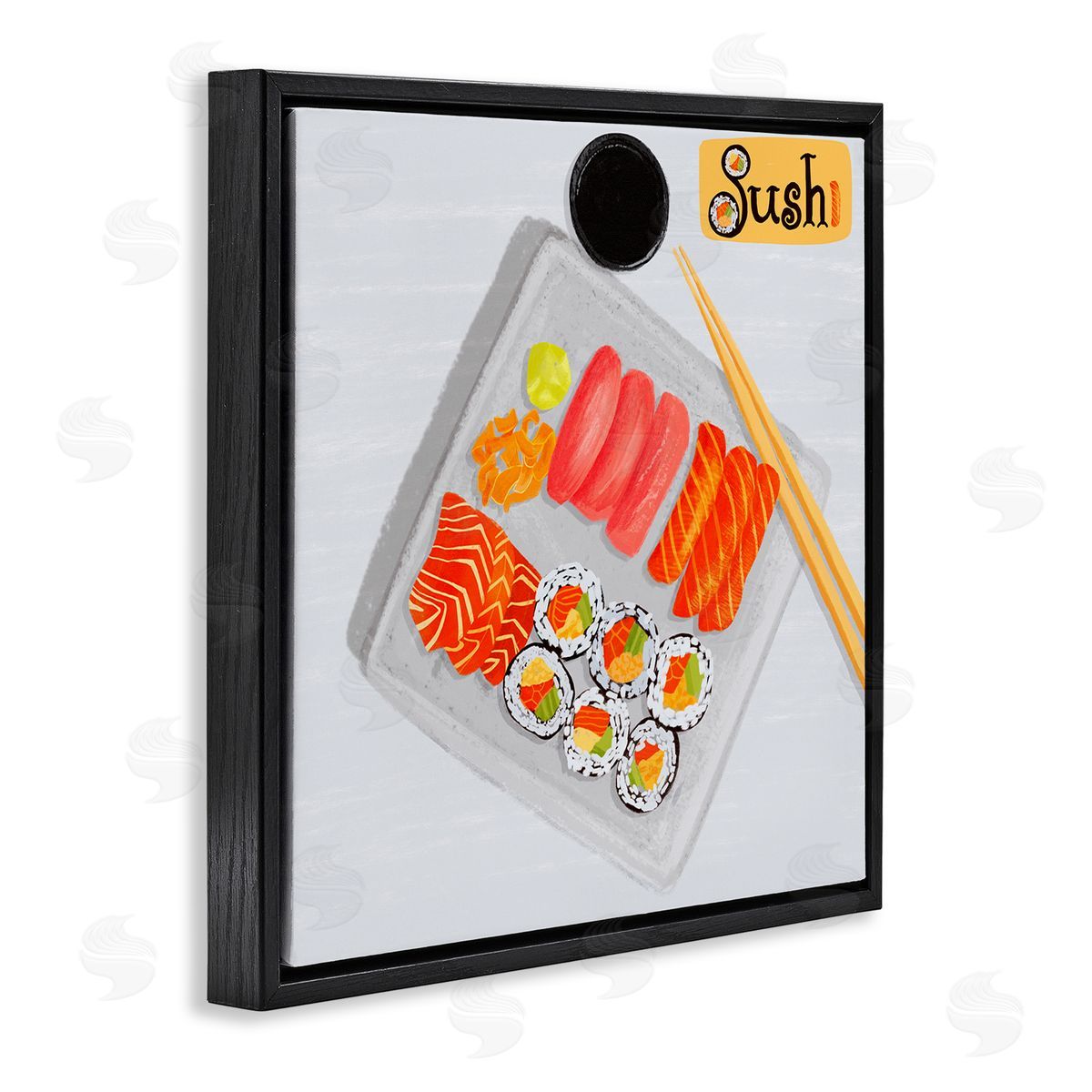 Delicious Sushi Plate Black Floating Frame Canvas Wall Art, Home Decor by Juliet Rose Philips