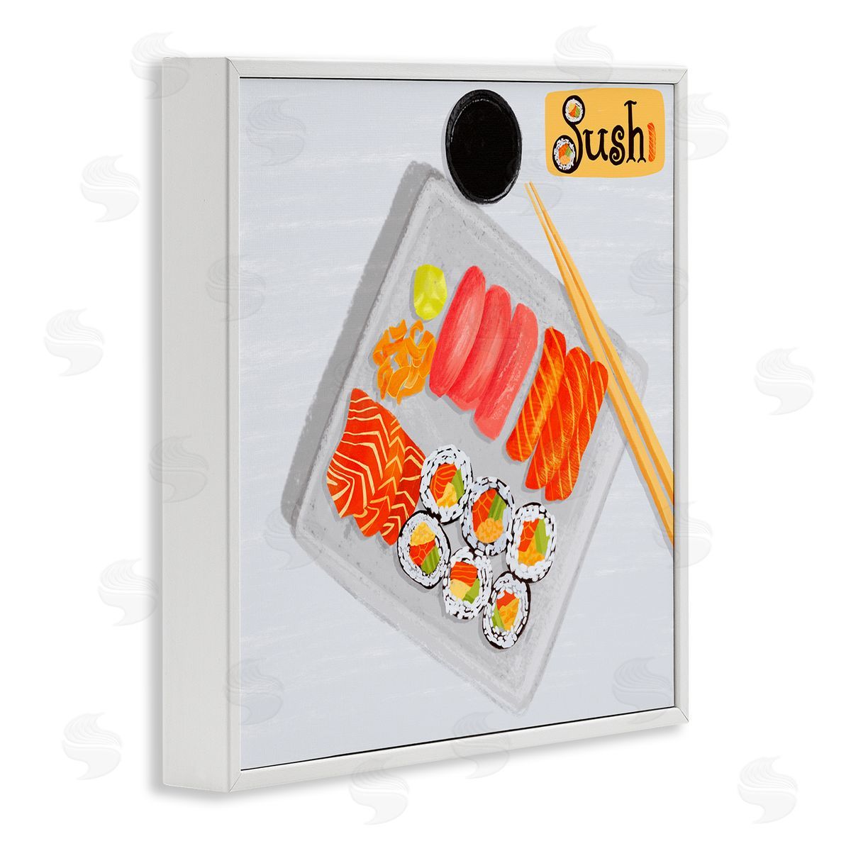 Delicious Sushi Plate White Frame Print Wall Art, Home Decor by Juliet Rose Philips