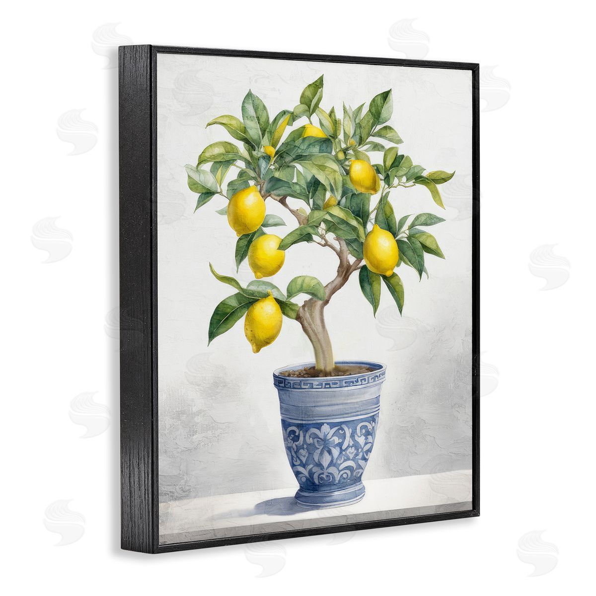 Traditional Potted Lemon Tree Black Frame Print Wall Art, Home Decor by Kim Allen