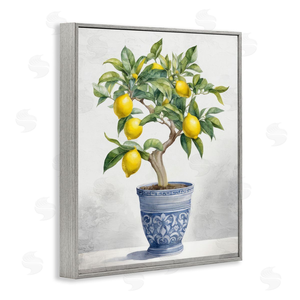 Traditional Potted Lemon Tree Grey Frame Print Wall Art, Home Decor by Kim Allen