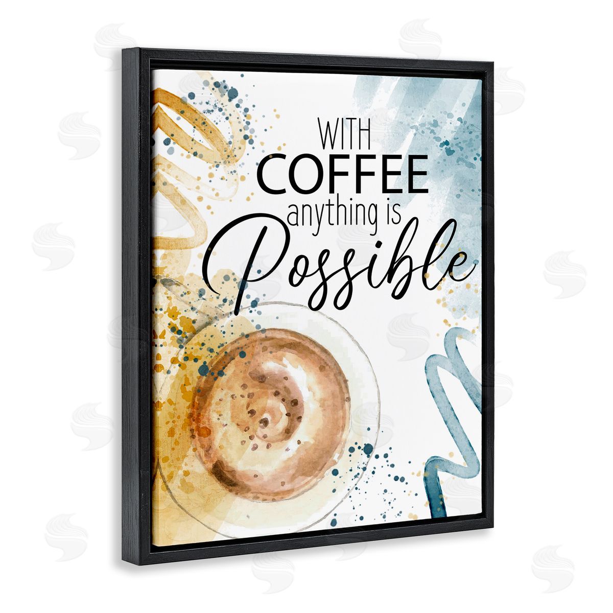 With Coffee Anything Possible Black Floating Frame Canvas Wall Art, Home Decor by Kim Allen
