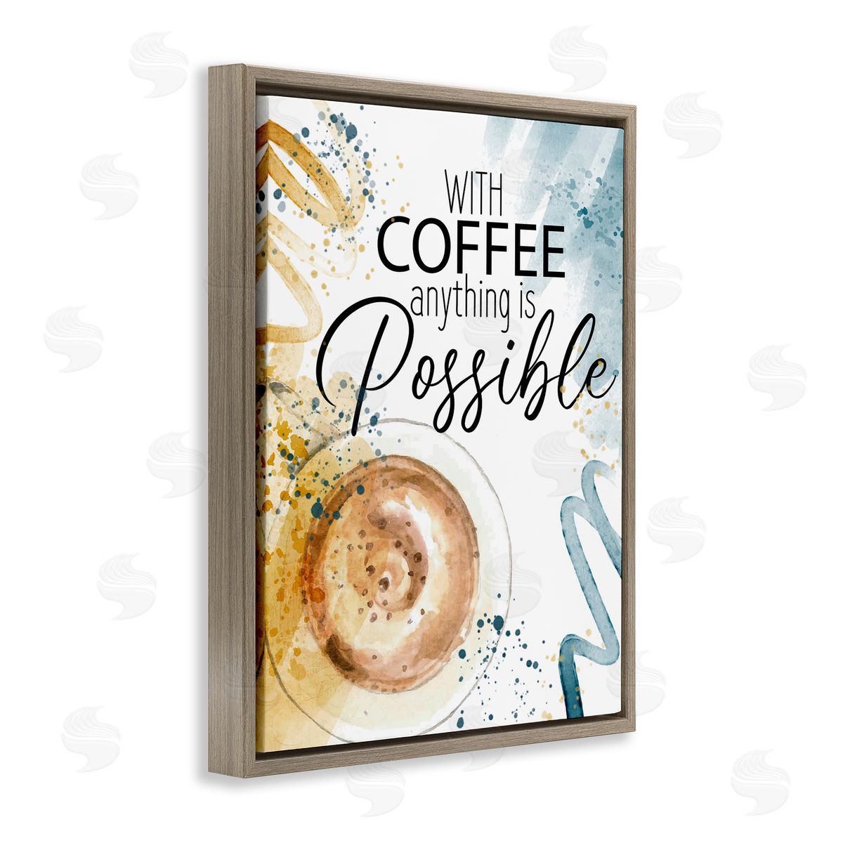 With Coffee Anything Possible Brown Floating Frame Canvas Wall Art, Home Decor by Kim Allen