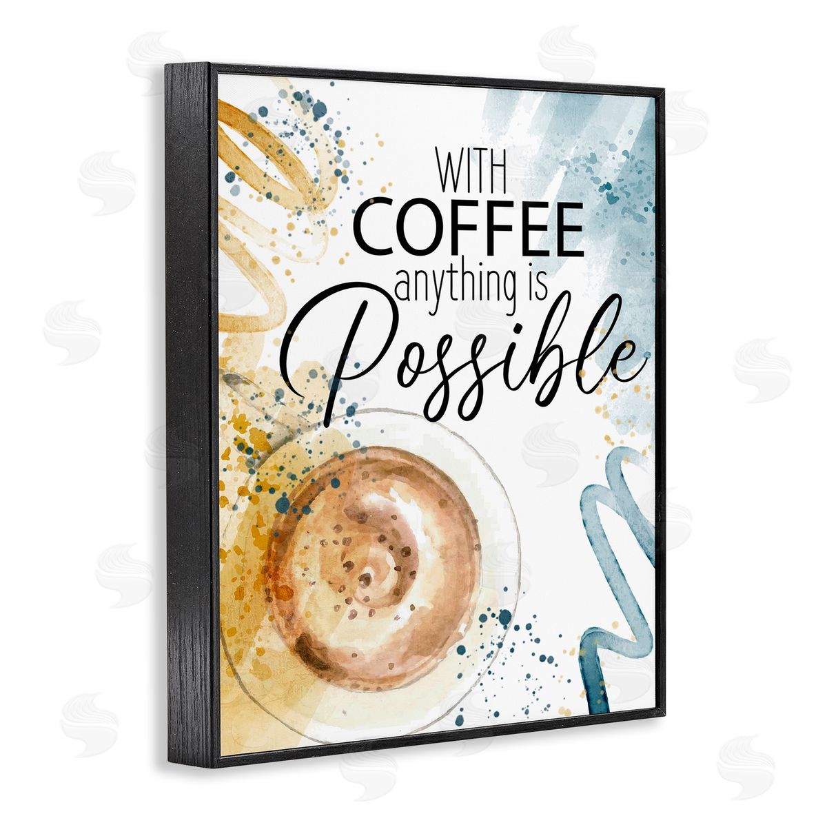 With Coffee Anything Possible Black Frame Print Wall Art, Home Decor by Kim Allen