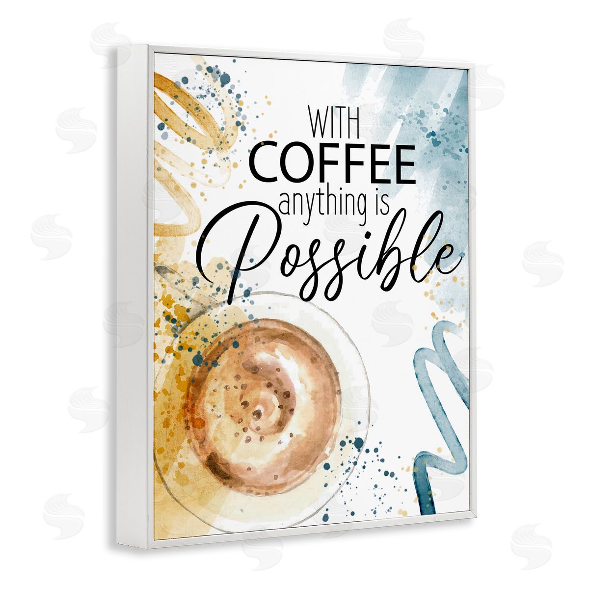 With Coffee Anything Possible White Frame Print Wall Art, Home Decor by Kim Allen