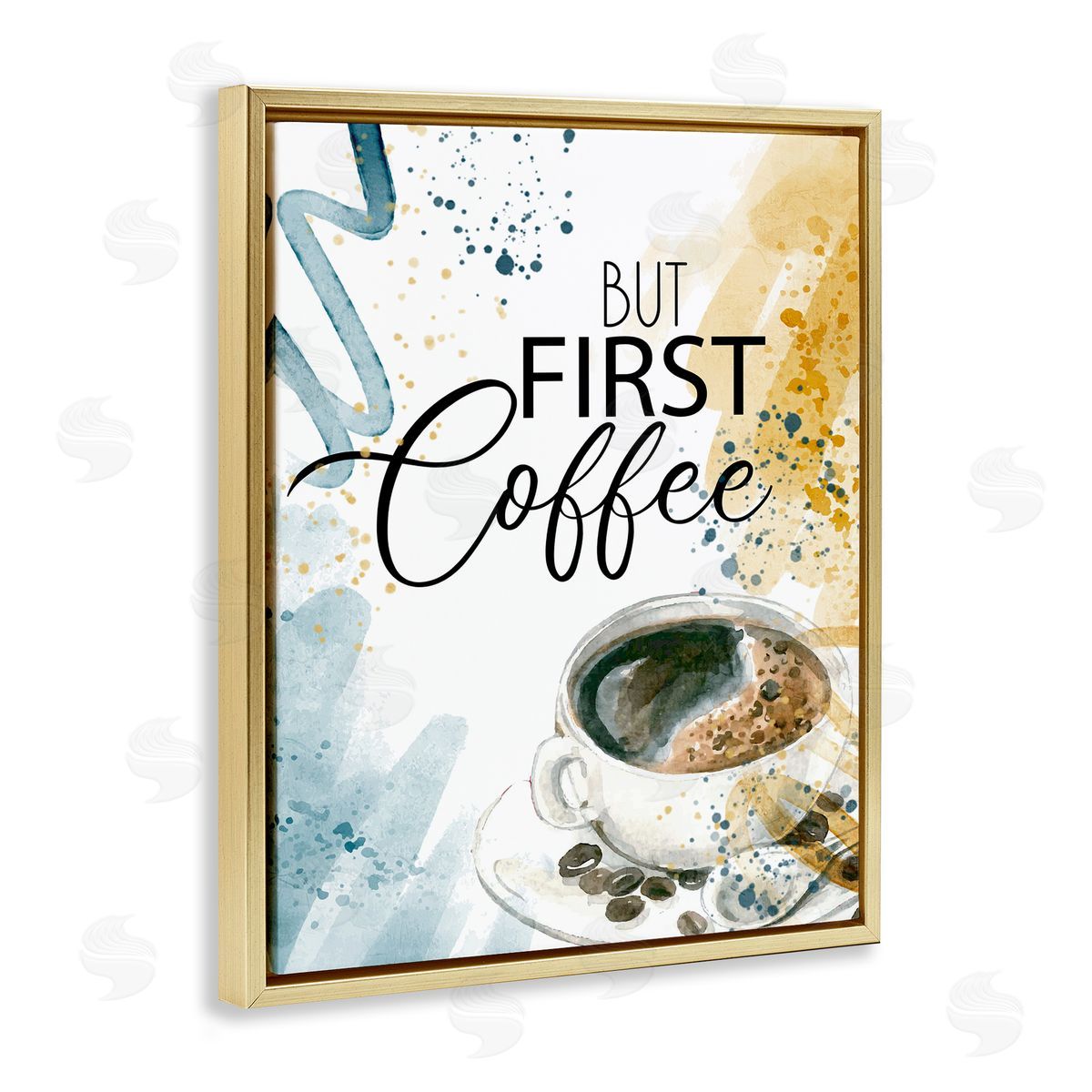 Modern But First Coffee Gold Floating Frame Canvas Wall Art, Home Decor by Kim Allen