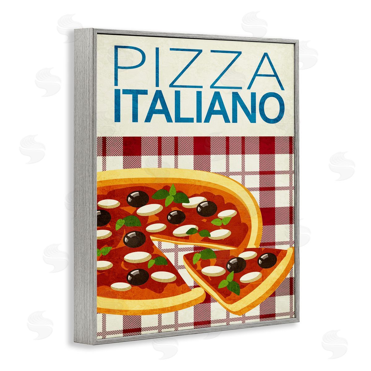 Classic Pizza Italiano Grey Frame Print Wall Art, Home Decor by Kim Allen