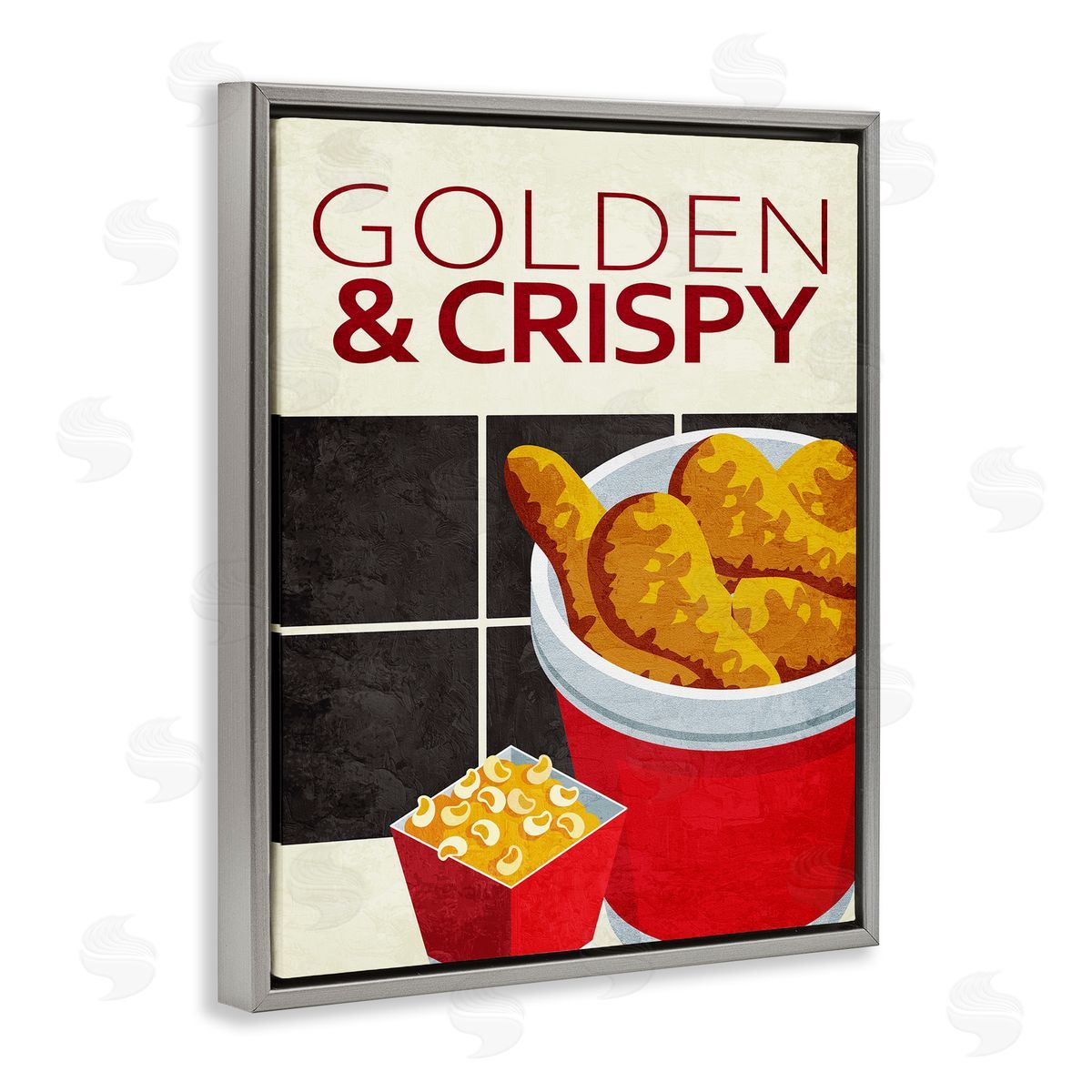 Golden & Crispy Fried Food Grey Floating Frame Canvas Wall Art, Home Decor by Kim Allen