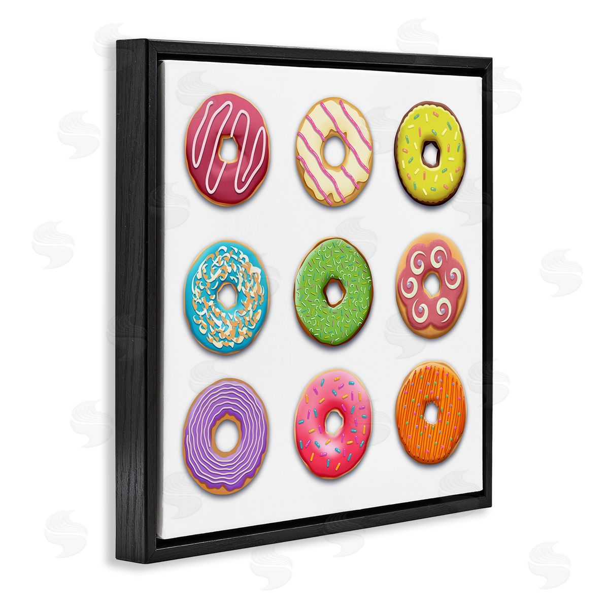 Colorful Mixed Donuts Black Floating Frame Canvas Wall Art, Home Decor by Marcus Prime