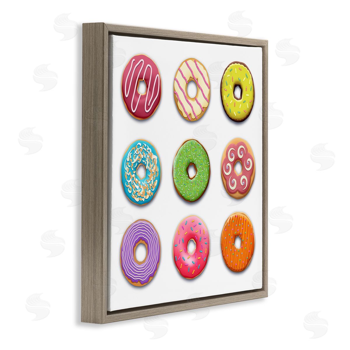 Colorful Mixed Donuts Brown Floating Frame Canvas Wall Art, Home Decor by Marcus Prime