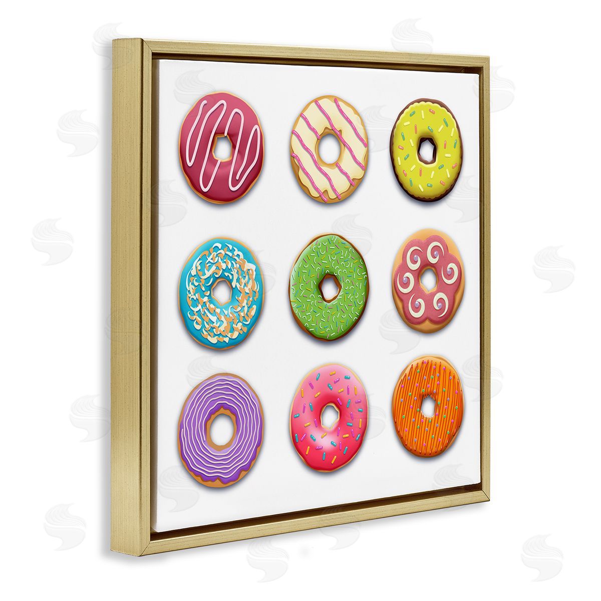 Colorful Mixed Donuts Gold Floating Frame Canvas Wall Art, Home Decor by Marcus Prime