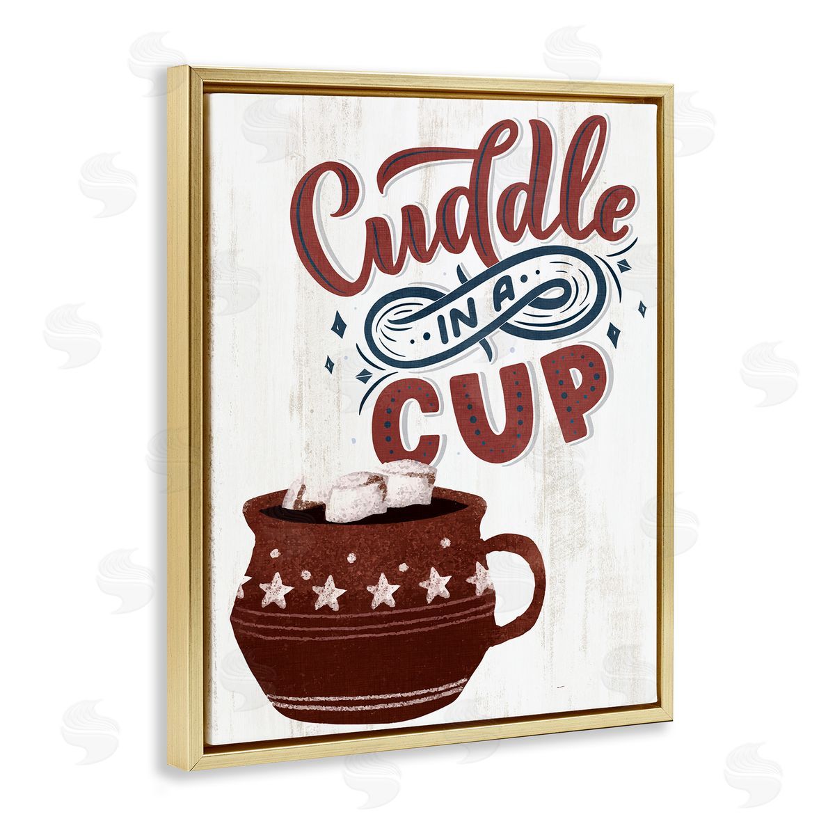 Cuddle In A Cup Cocoa Gold Floating Frame Canvas Wall Art, Home Decor by Kim Allen