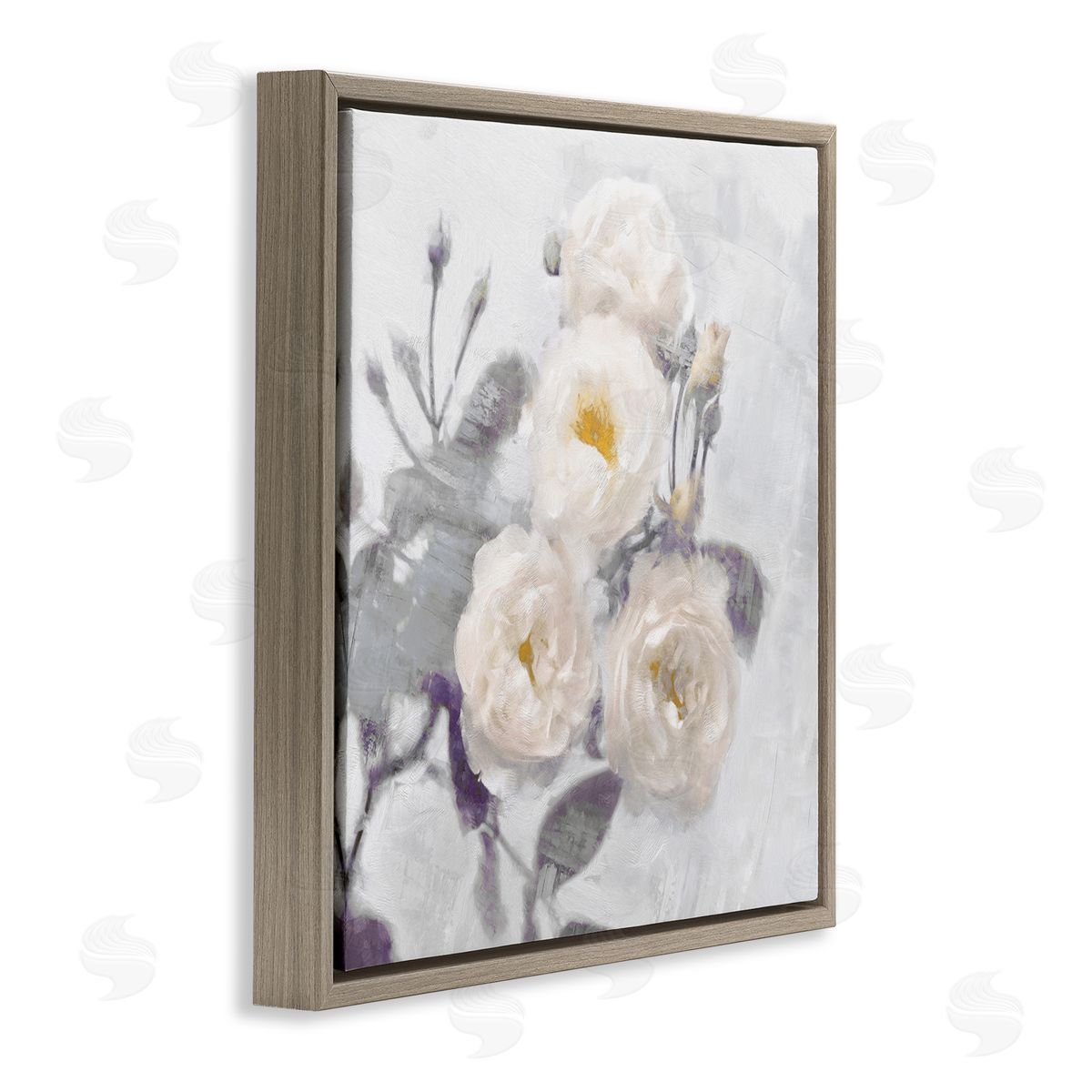 Bundle of White Blooms Brown Floating Frame Canvas Wall Art, Home Decor by Emily Ford