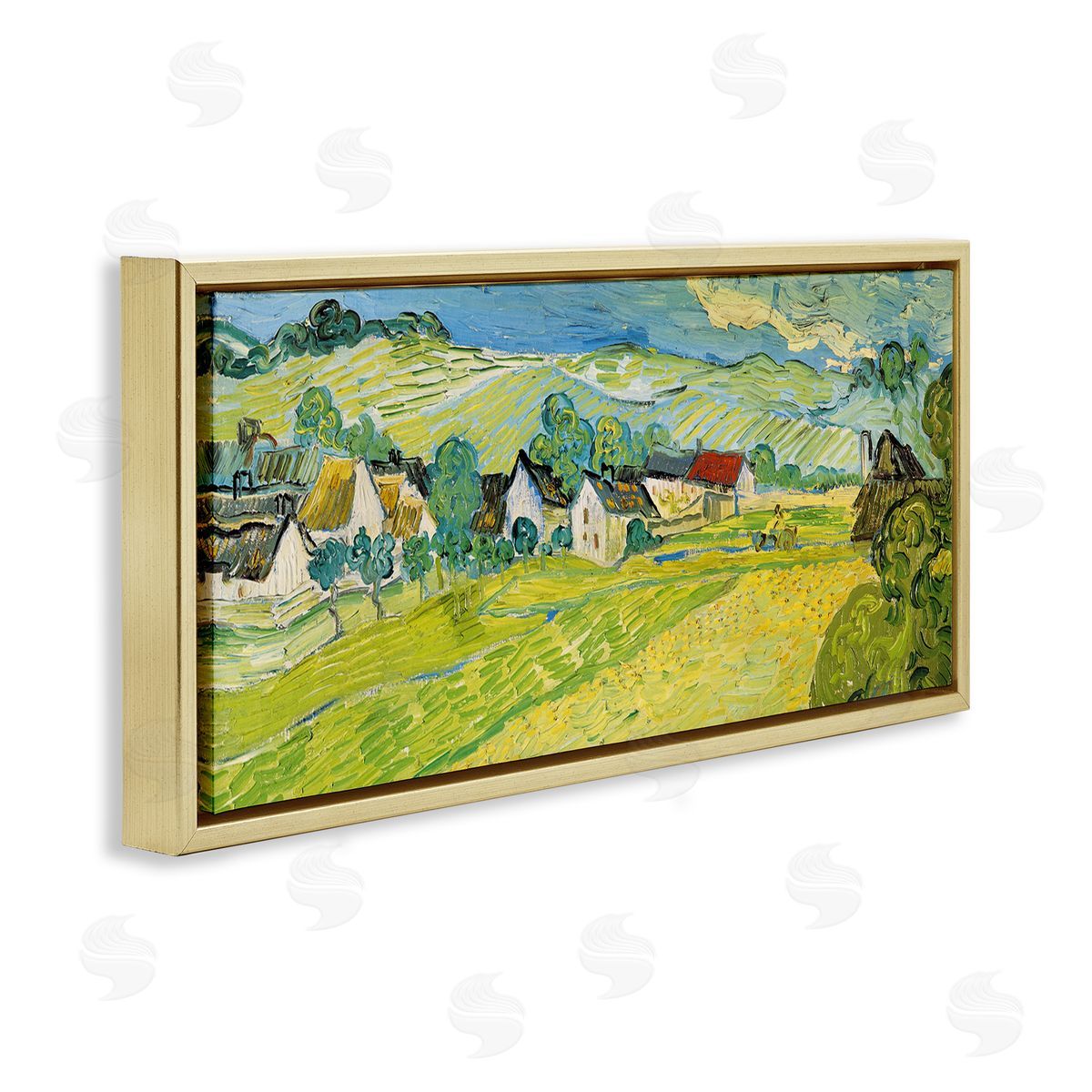 Classic Vast Countryside Gold Floating Frame Canvas Wall Art, Home Decor by Vincent Van Gogh