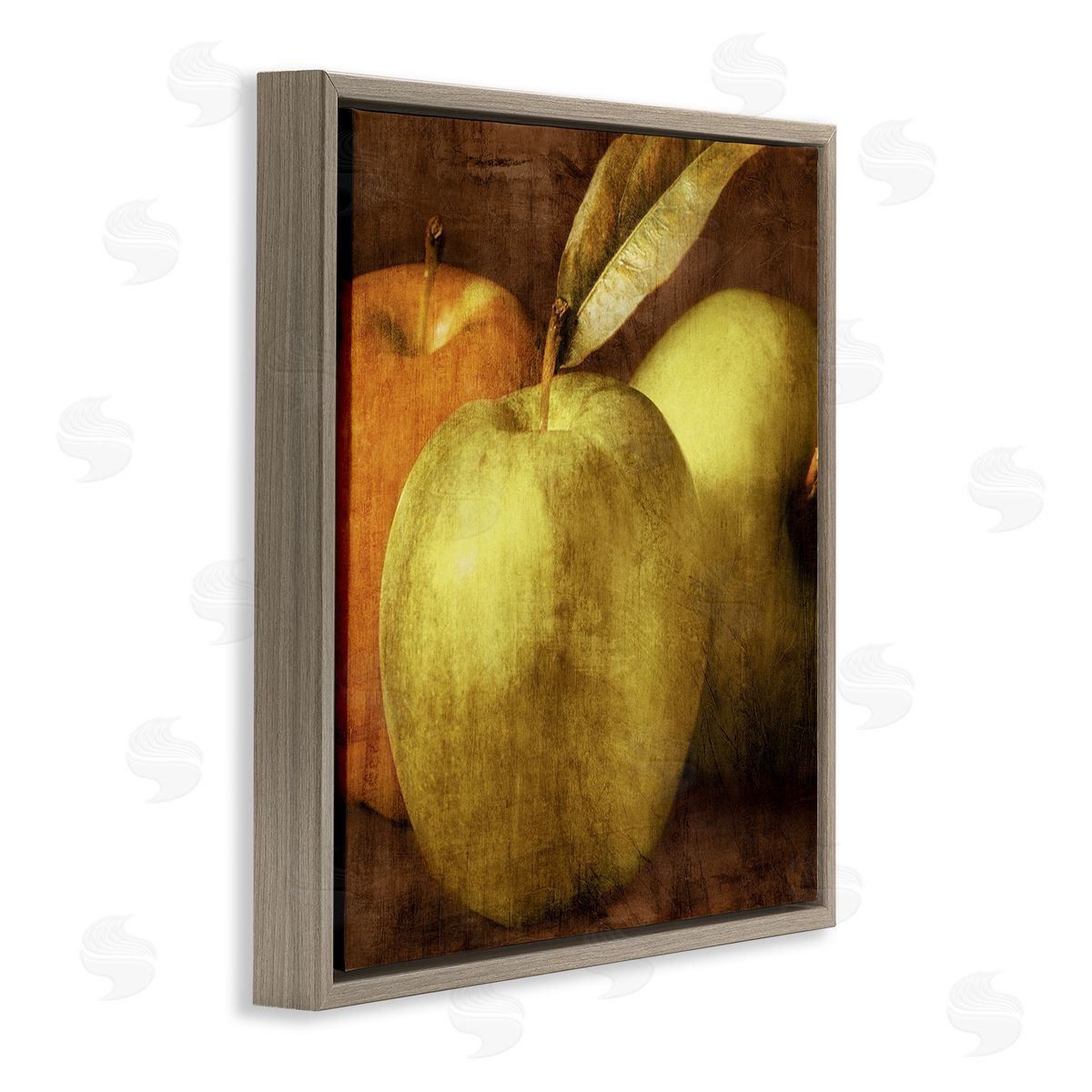 Vintage Apples Close Up Brown Floating Frame Canvas Wall Art, Home Decor by Caroline Kelly
