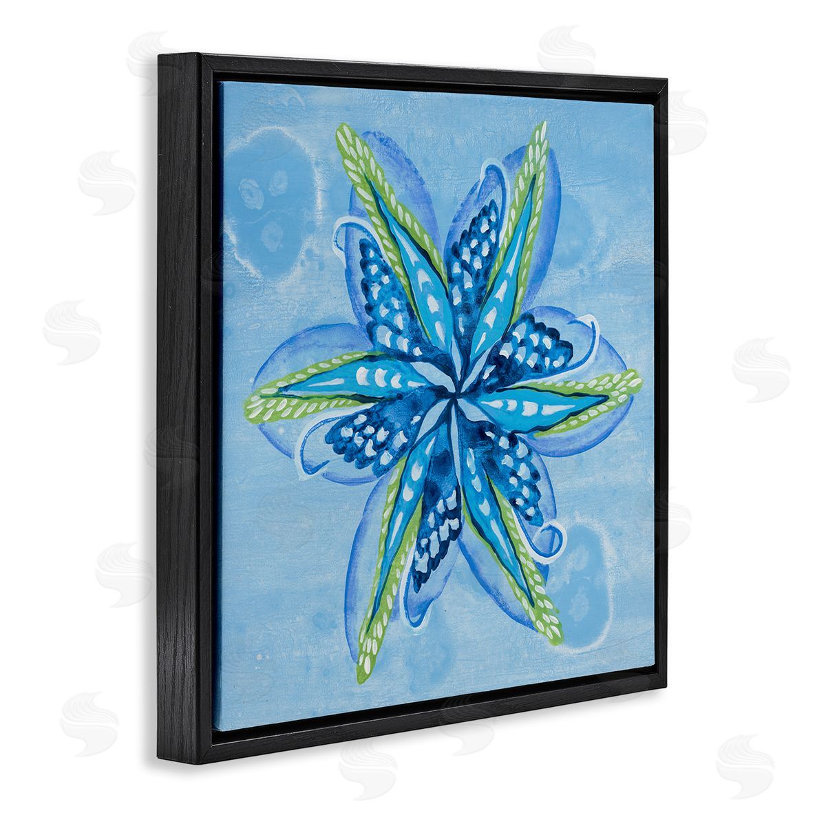 Star Shaped Abstract Flower Black Floating Frame Canvas Wall Art, Home Decor by Liz Jardine
