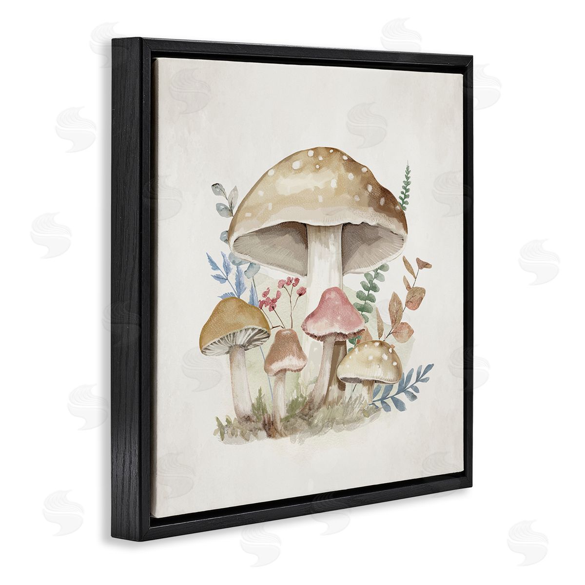 Neutral Cottage Mushrooms Black Floating Frame Canvas Wall Art, Home Decor by Mollie B.