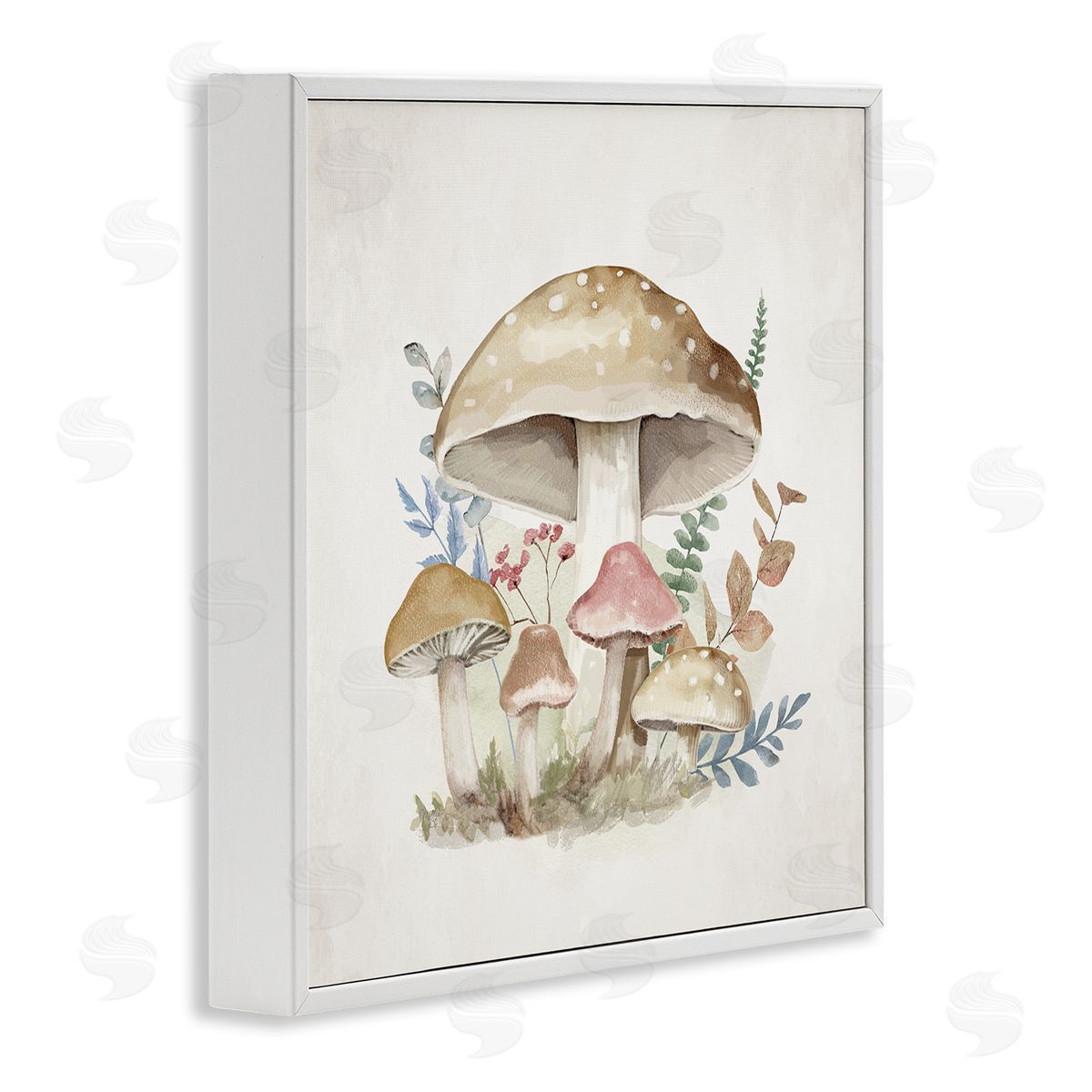 Neutral Cottage Mushrooms White Frame Print Wall Art, Home Decor by Mollie B.