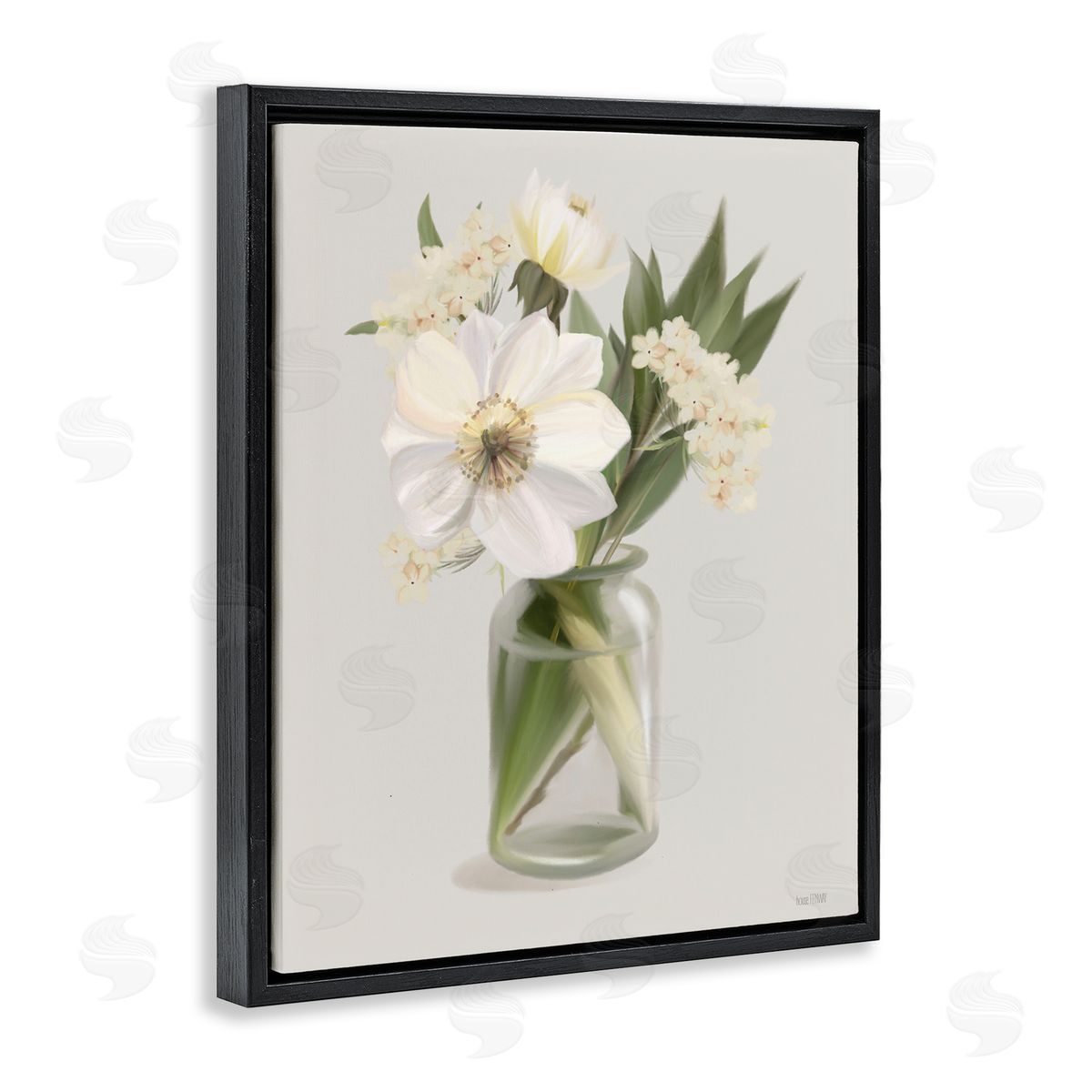 Spring Flower Bundle Vase Black Floating Frame Canvas Wall Art, Home Decor by House Fenway