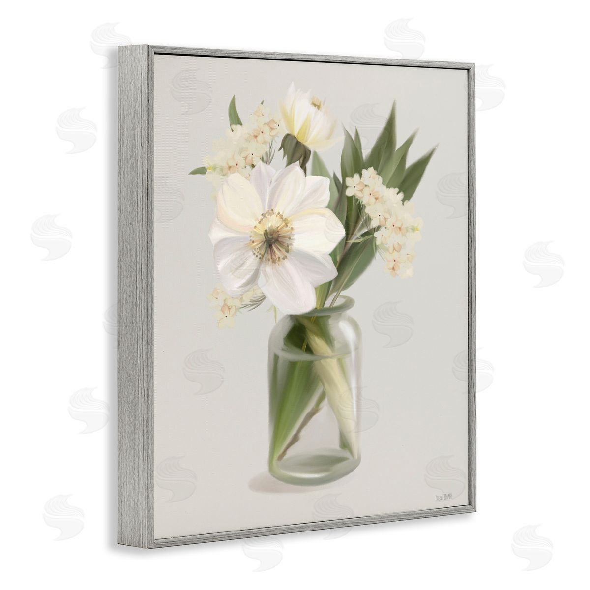 Spring Flower Bundle Vase Grey Frame Print Wall Art, Home Decor by House Fenway