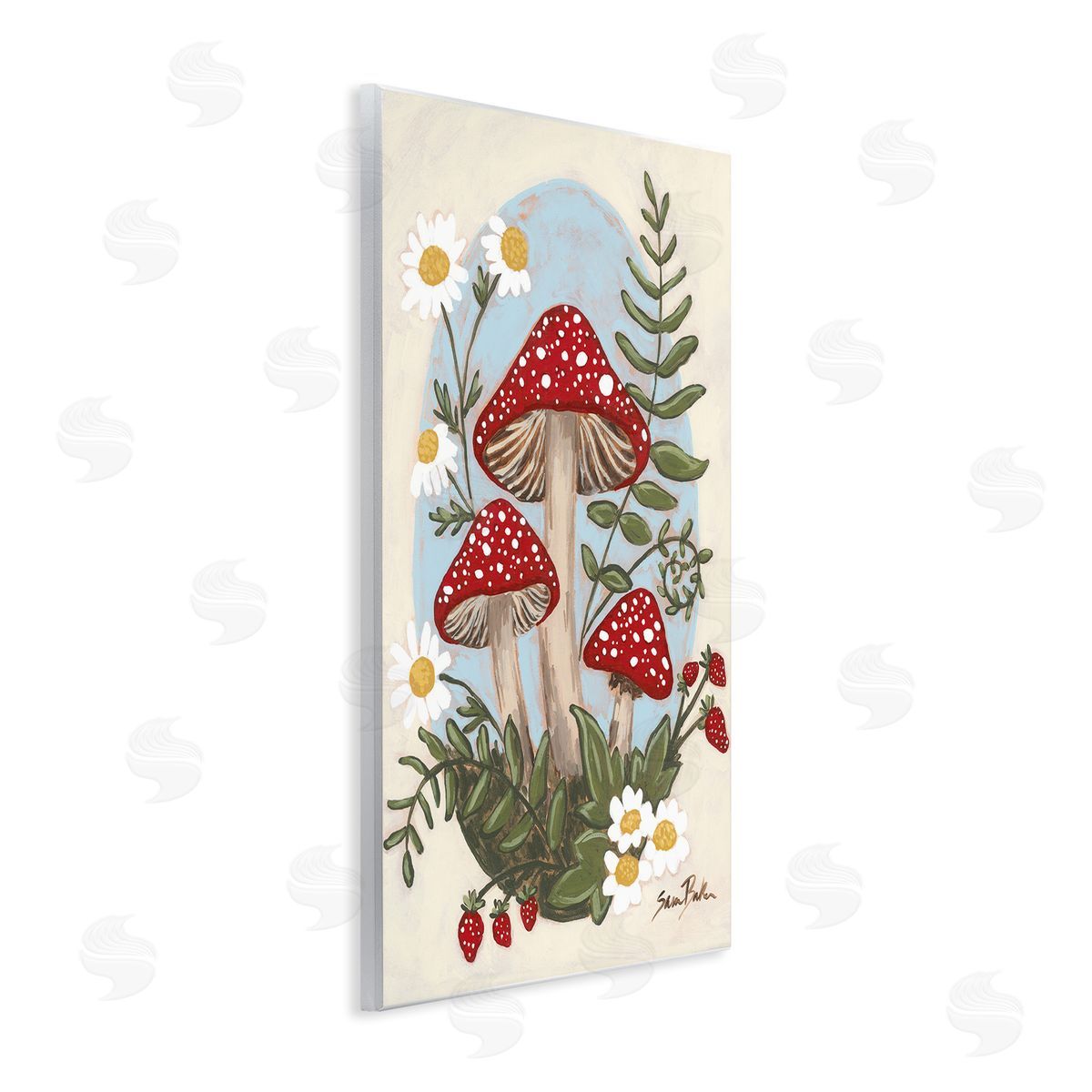 Cottage Mushrooms & Blooms Wood Plaque Wall Art, Home Decor by Sara Baker