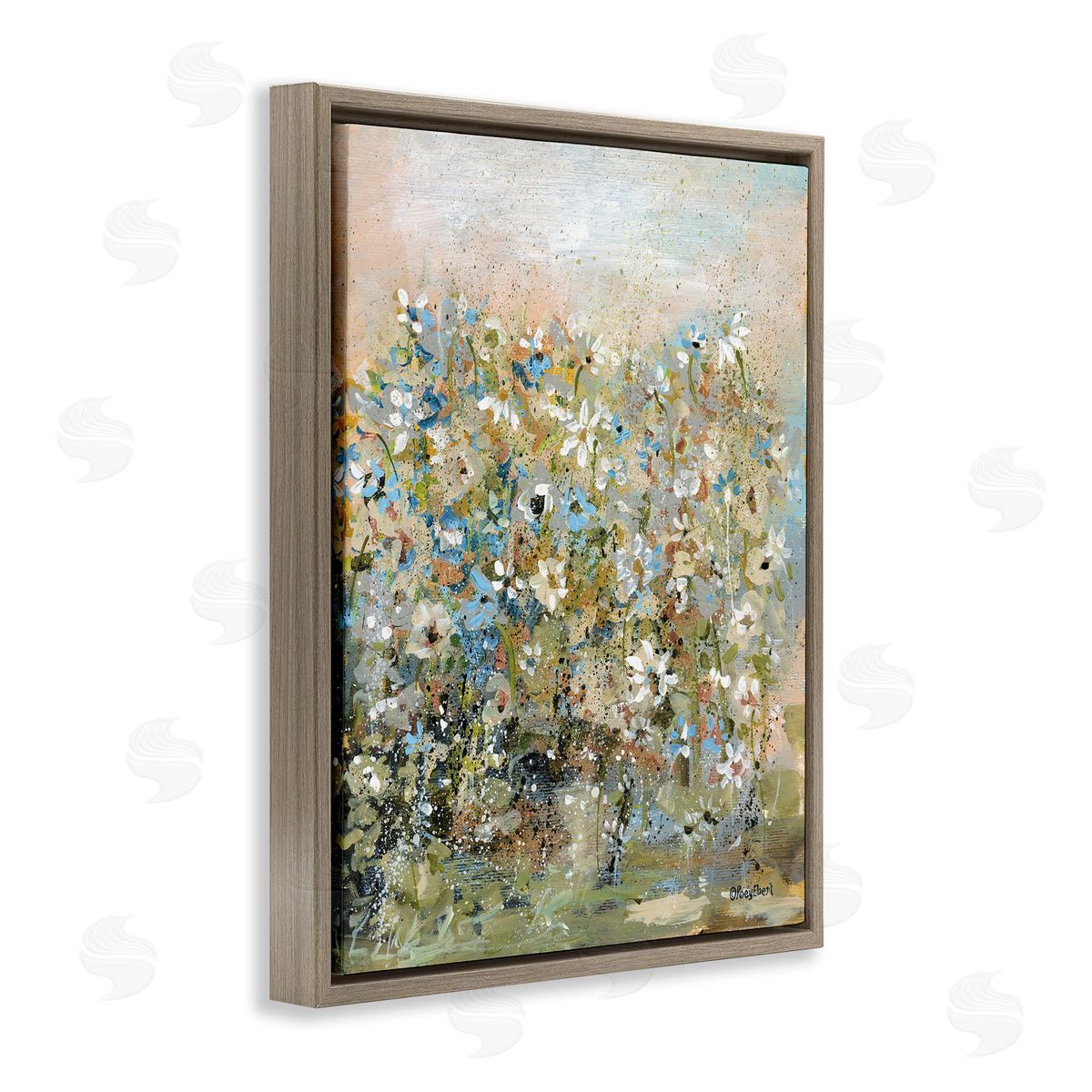 Speckled Garden Flowers Brown Floating Frame Canvas Wall Art, Home Decor by Roy Ebert