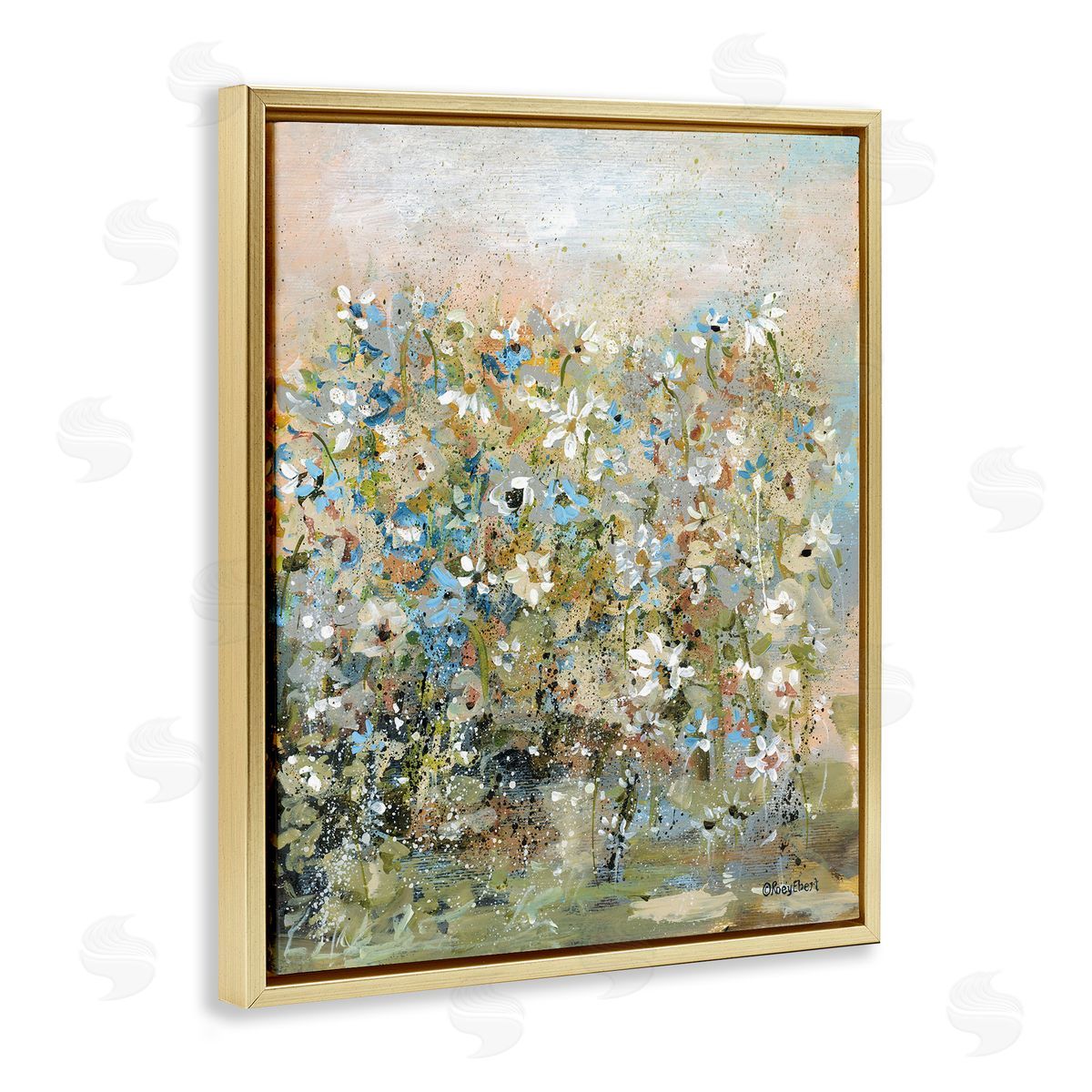 Speckled Garden Flowers Gold Floating Frame Canvas Wall Art, Home Decor by Roy Ebert