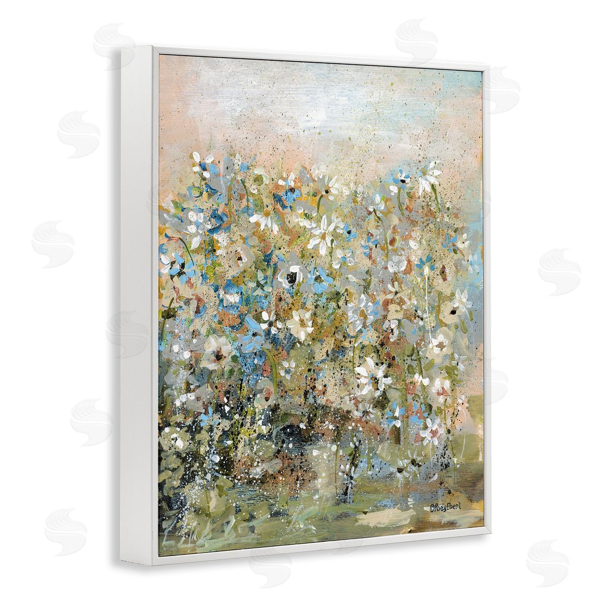 Speckled Garden Flowers White Frame Print Wall Art, Home Decor by Roy Ebert