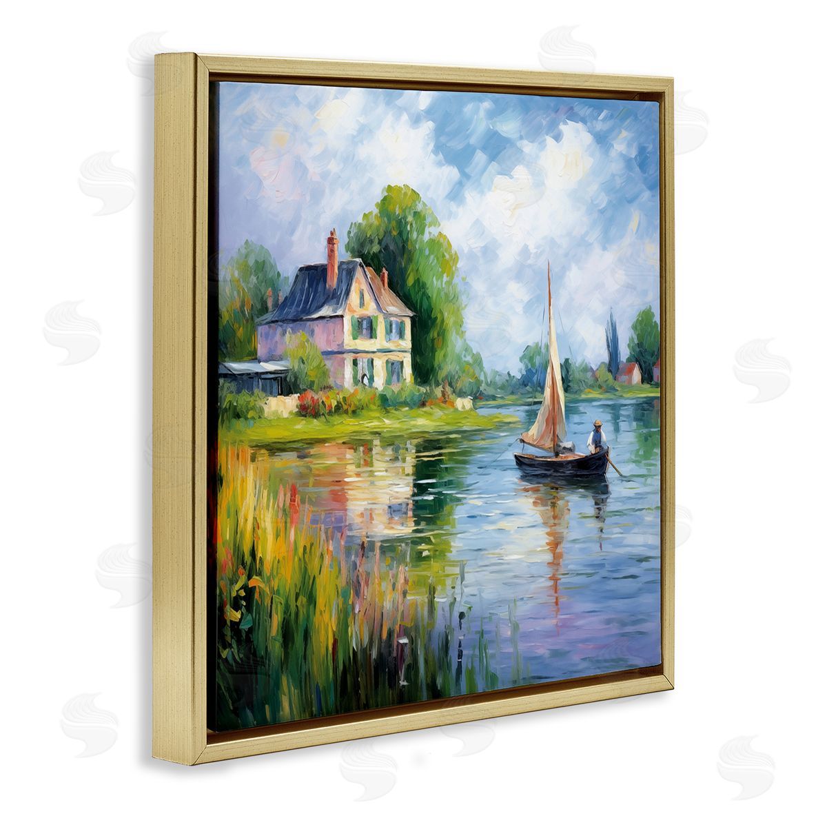 Boat Drifting Near Shore Gold Floating Frame Canvas Wall Art, Home Decor by Heidi Kuntz