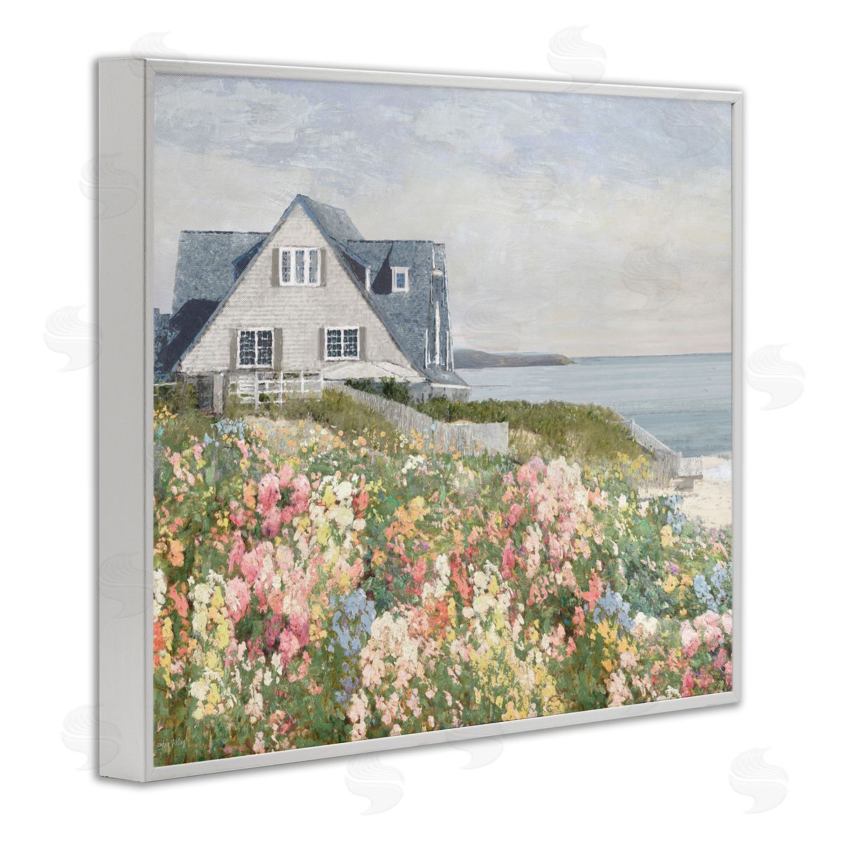 Coastal Cottage Meadow White Frame Print Wall Art, Home Decor by Amber Sterling