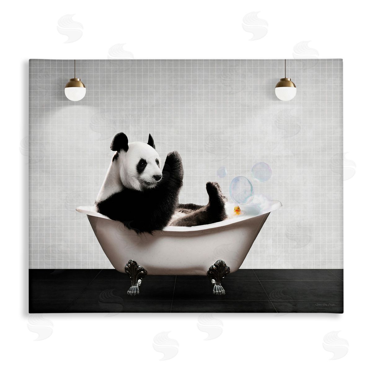 Panda in Modern Bubble Bath Canvas Wall Art, Home Decor by Seven Trees Design