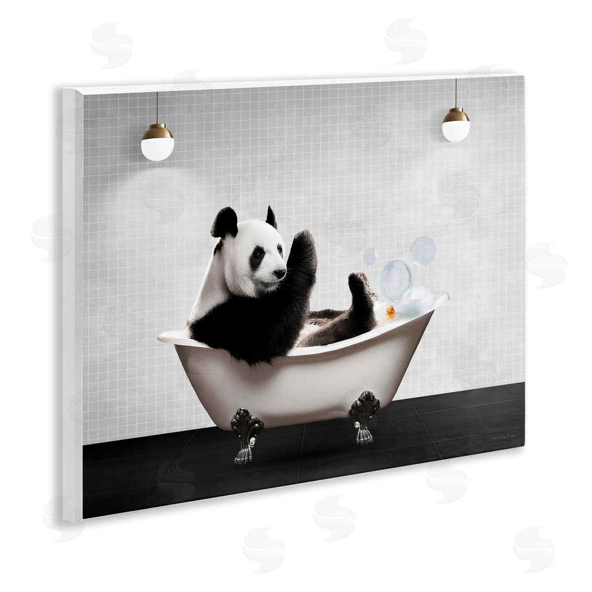 Panda in Modern Bubble Bath Wood Plaque Wall Art, Home Decor by Seven Trees Design