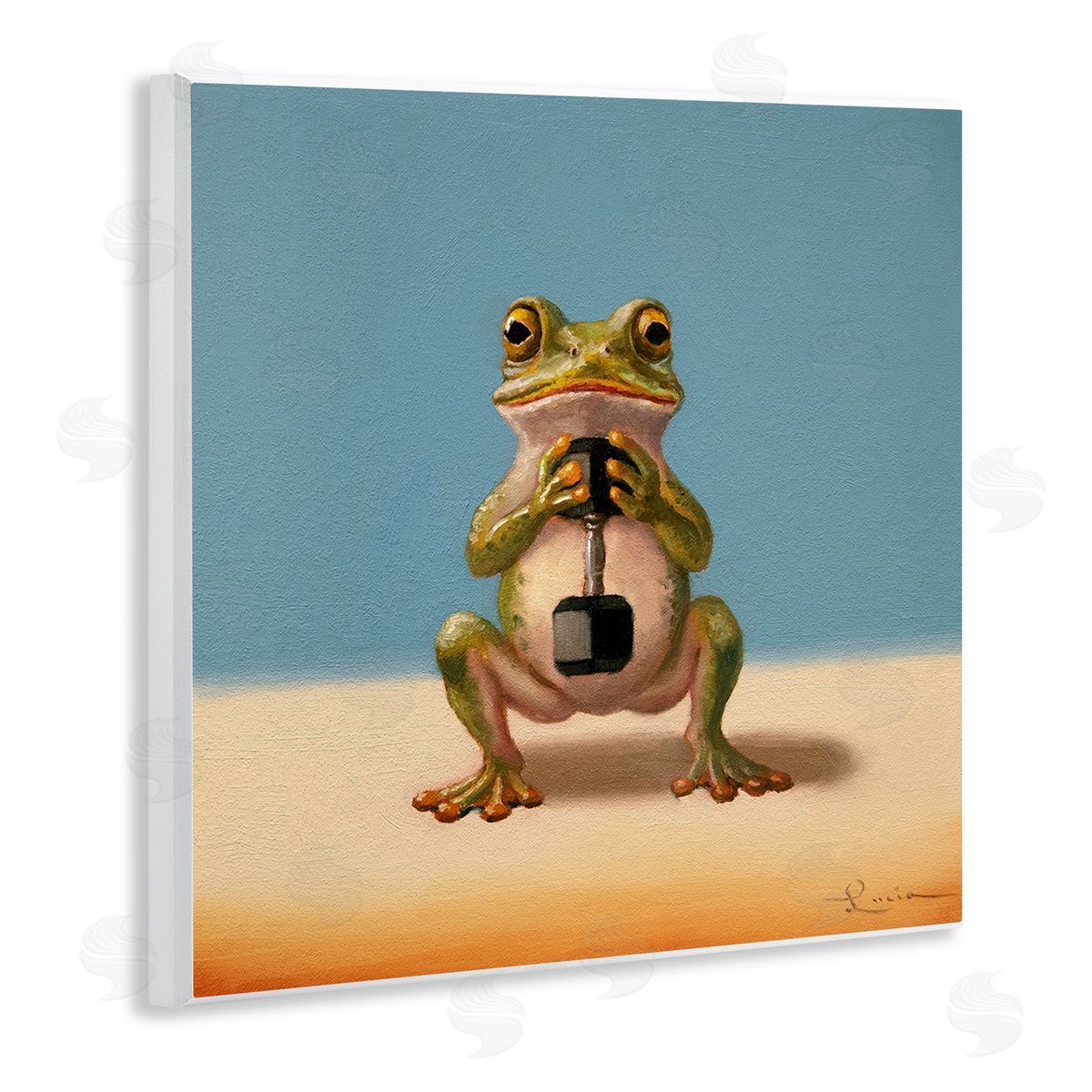 Frog Lifting Weights Wood Plaque Wall Art, Home Decor by Lucia Heffernan