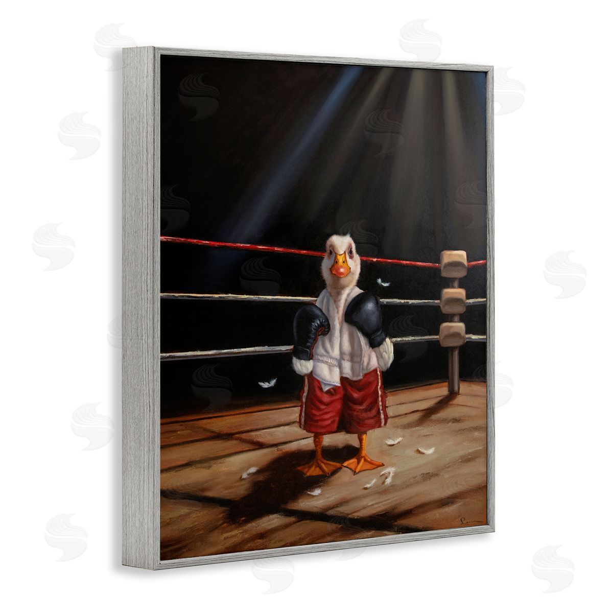 Duck in Boxing Ring Grey Frame Print Wall Art, Home Decor by Lucia Heffernan