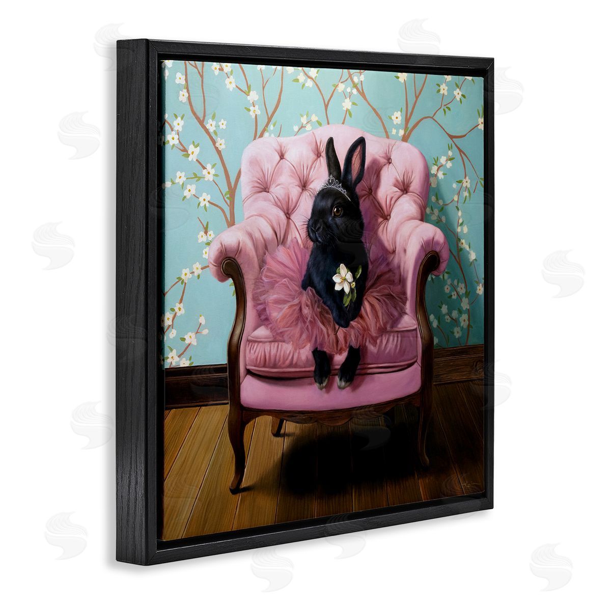 Girlie Rabbit in Tutu Black Floating Frame Canvas Wall Art, Home Decor by Lucia Heffernan