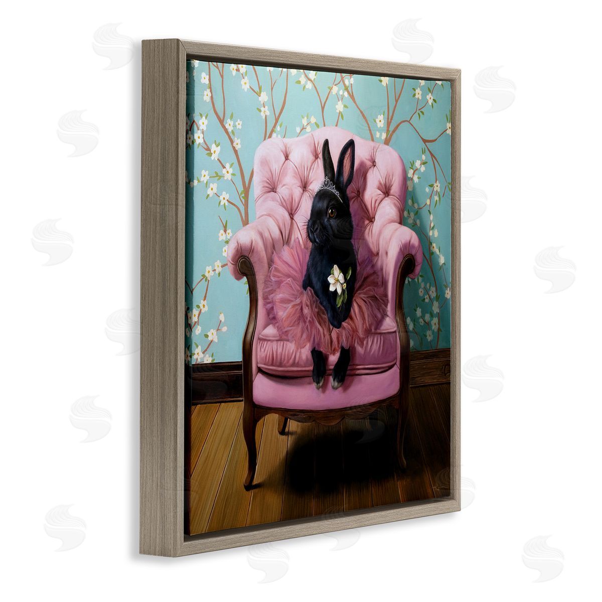 Girlie Rabbit in Tutu Brown Floating Frame Canvas Wall Art, Home Decor by Lucia Heffernan