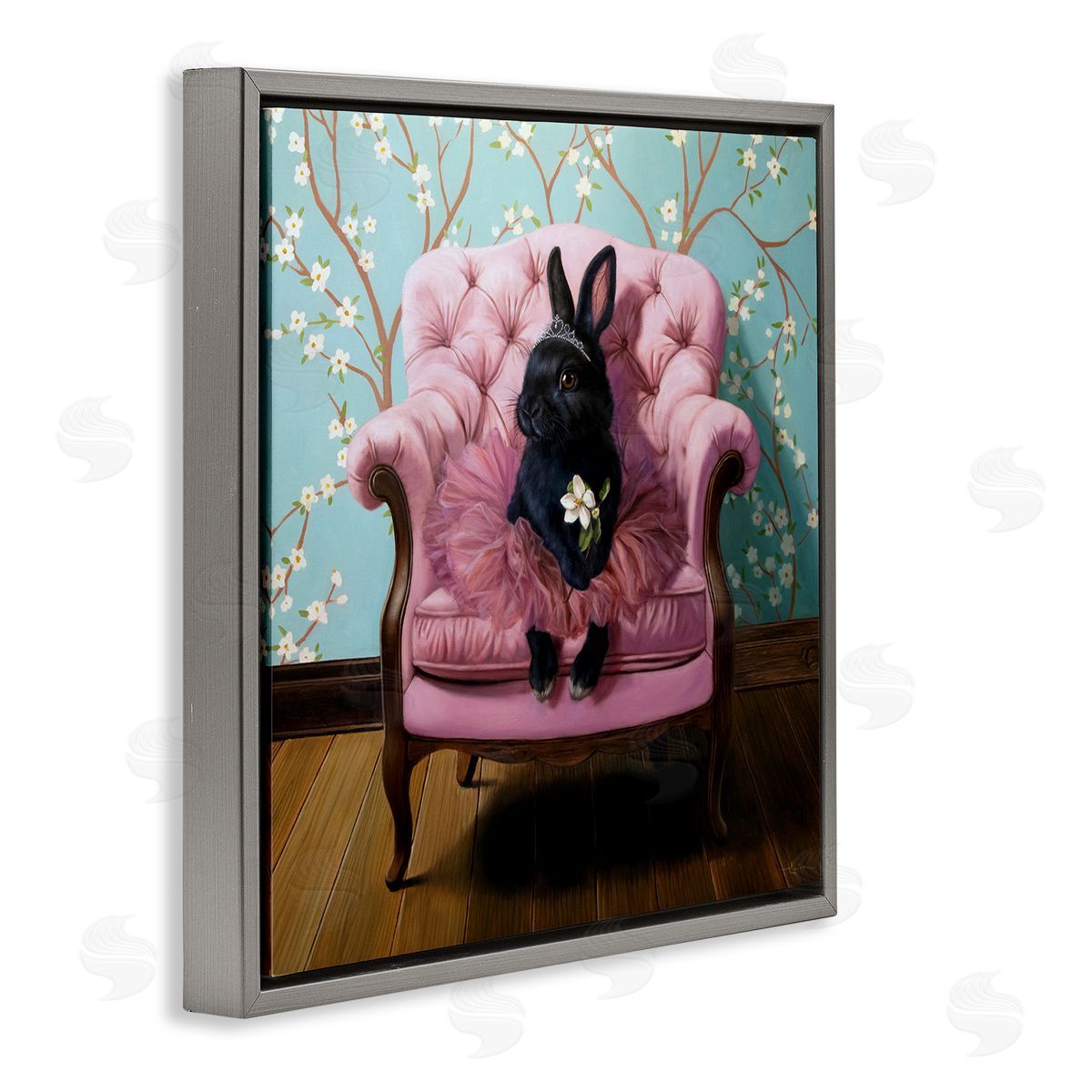 Girlie Rabbit in Tutu Grey Floating Frame Canvas Wall Art, Home Decor by Lucia Heffernan