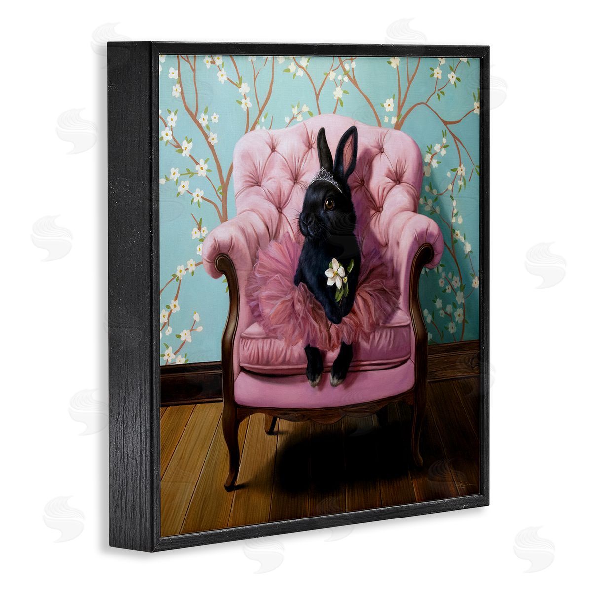 Girlie Rabbit in Tutu Black Frame Print Wall Art, Home Decor by Lucia Heffernan