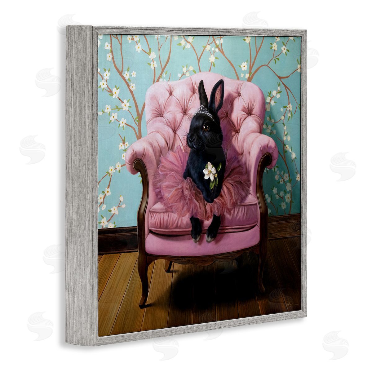 Girlie Rabbit in Tutu Grey Frame Print Wall Art, Home Decor by Lucia Heffernan