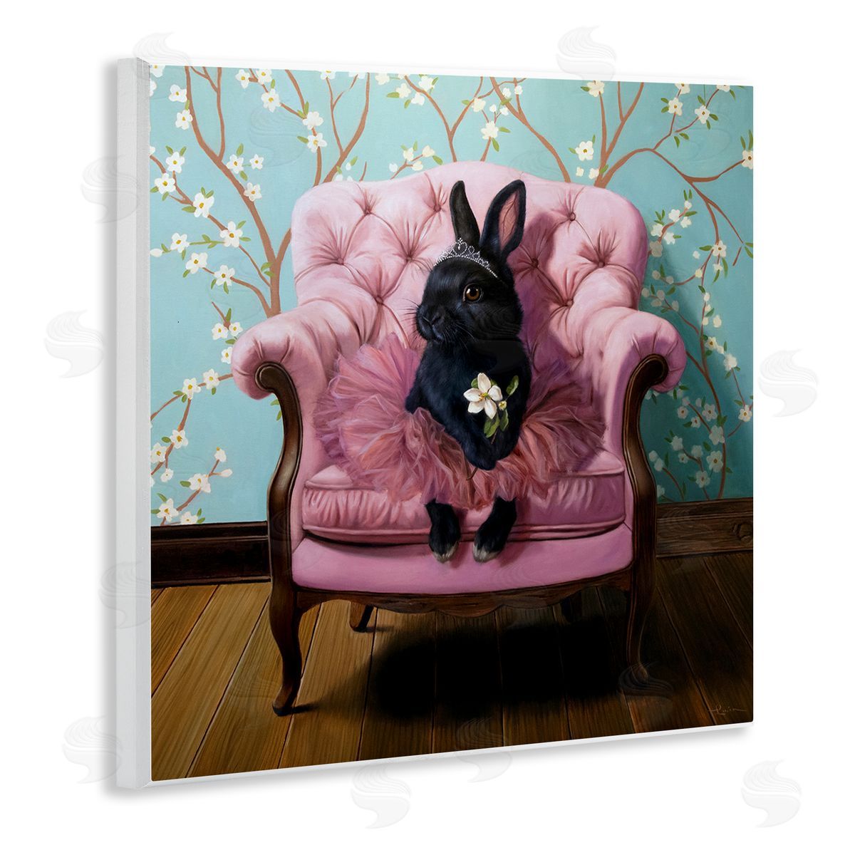 Girlie Rabbit in Tutu Wood Plaque Wall Art, Home Decor by Lucia Heffernan