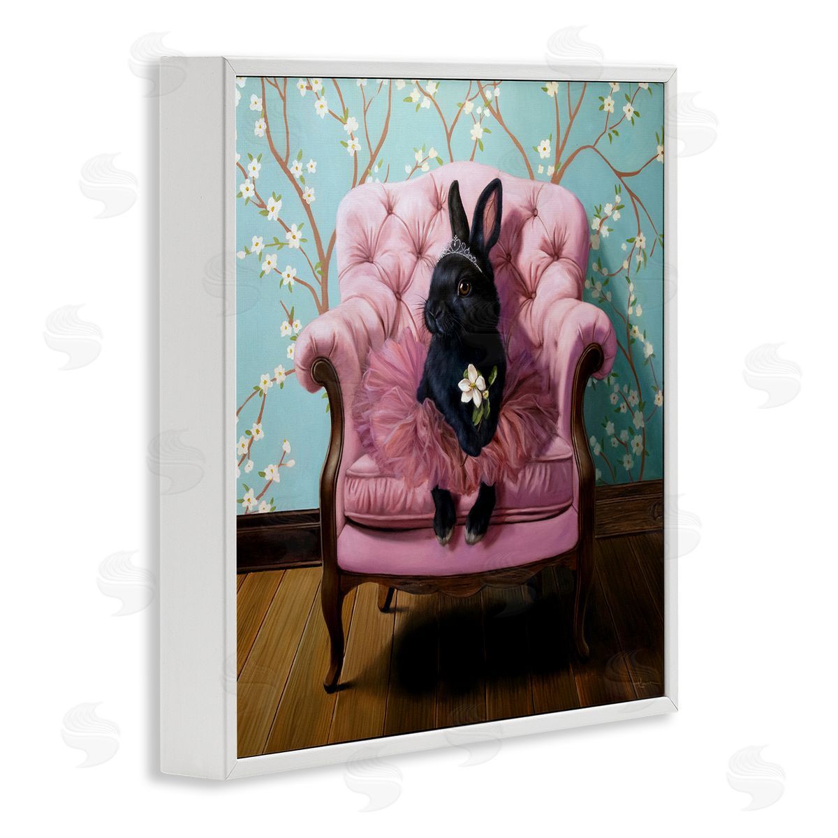 Girlie Rabbit in Tutu White Frame Print Wall Art, Home Decor by Lucia Heffernan