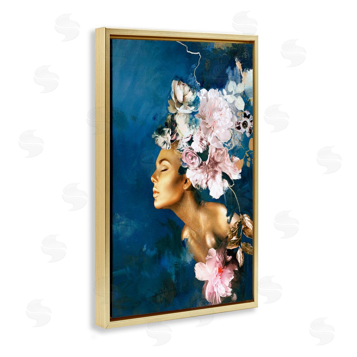 Sophisticated Floral Woman Gold Floating Frame Canvas Wall Art, Home Decor by Design Fabrikken