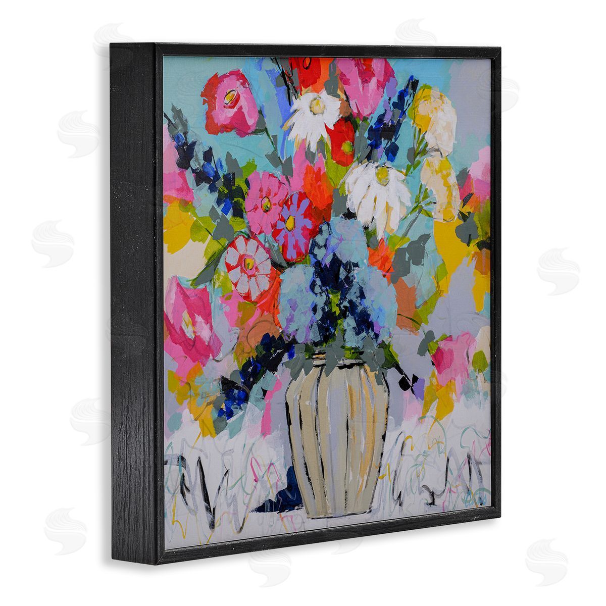 Modern Bright Bouquet Black Frame Print Wall Art, Home Decor by Joan Curtis