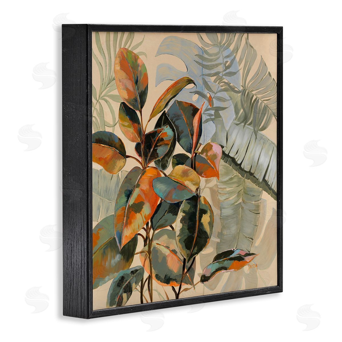 Tropical Foliage Warmth Black Frame Print Wall Art, Home Decor by Dusza