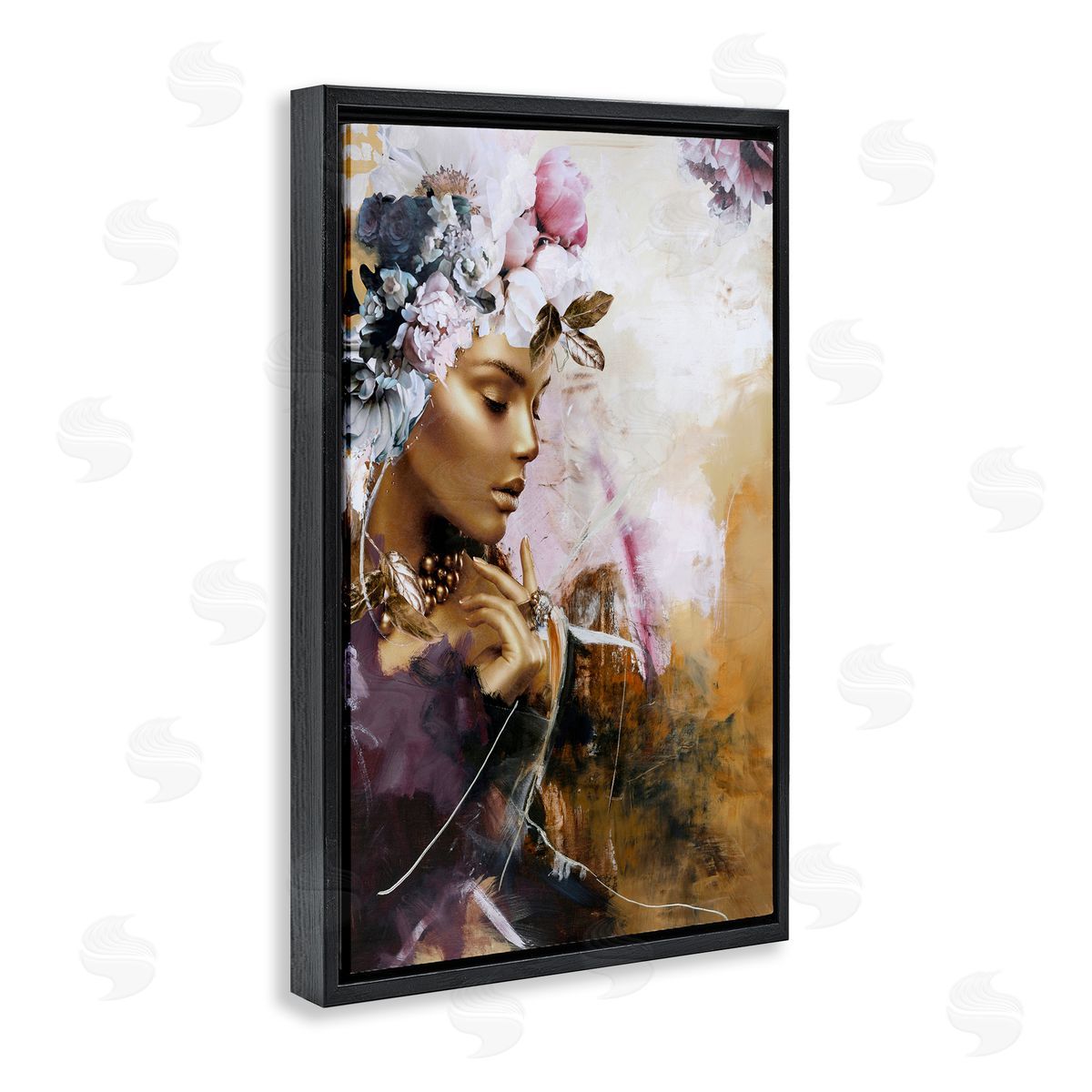Elegant Woman & Florals Black Floating Frame Canvas Wall Art, Home Decor by Design Fabrikken
