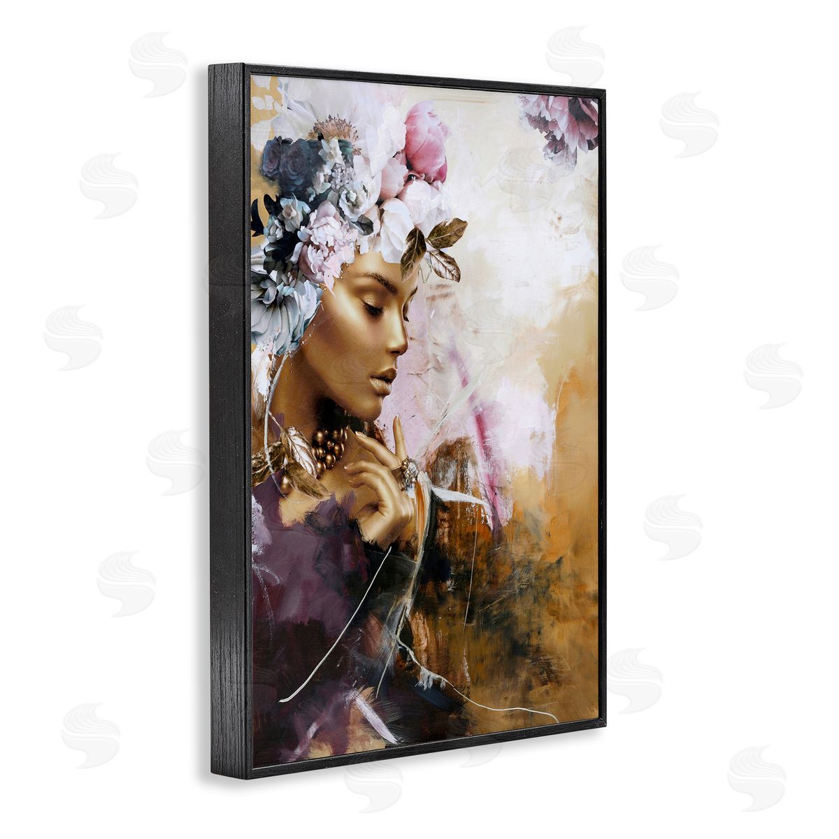 Elegant Woman & Florals Black Frame Print Wall Art, Home Decor by Design Fabrikken