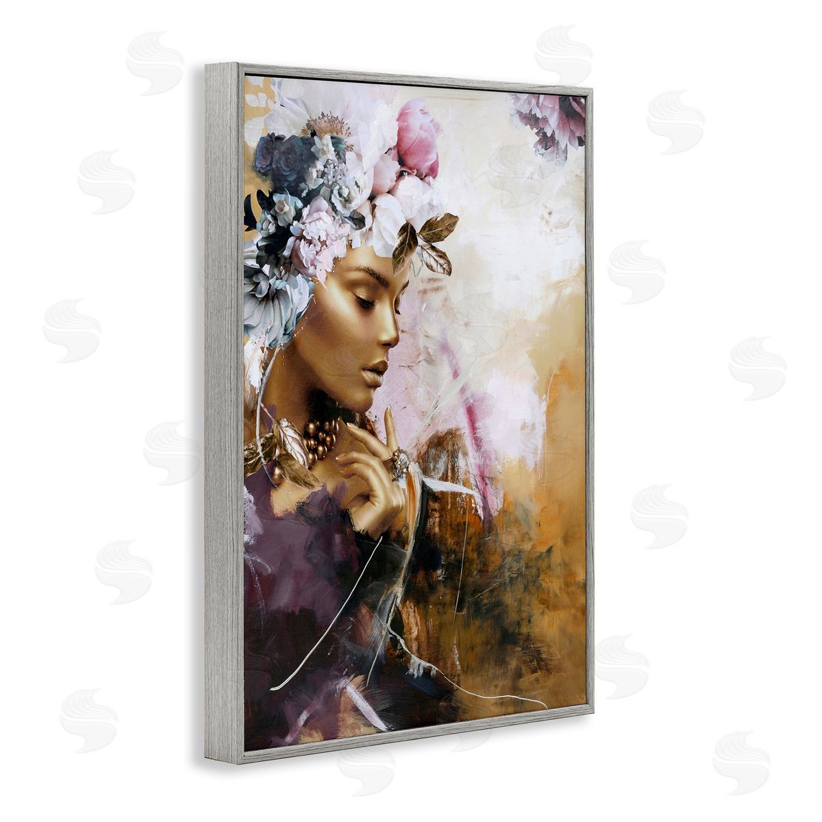 Elegant Woman & Florals Grey Frame Print Wall Art, Home Decor by Design Fabrikken