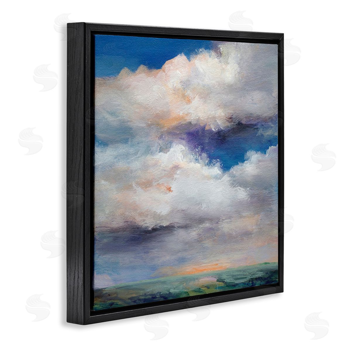 Restless White Clouds Black Floating Frame Canvas Wall Art, Home Decor by Karen Hale