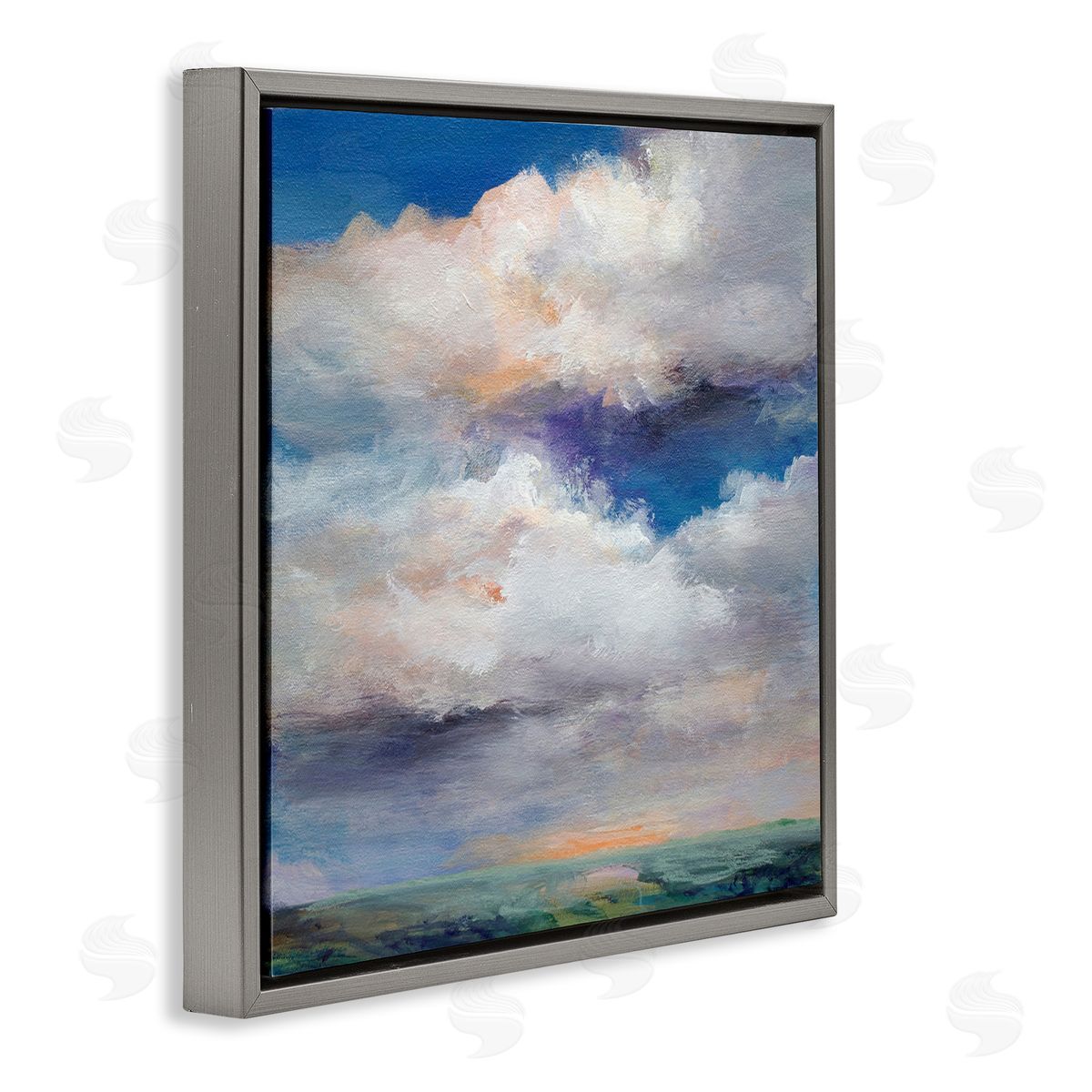 Restless White Clouds Grey Floating Frame Canvas Wall Art, Home Decor by Karen Hale